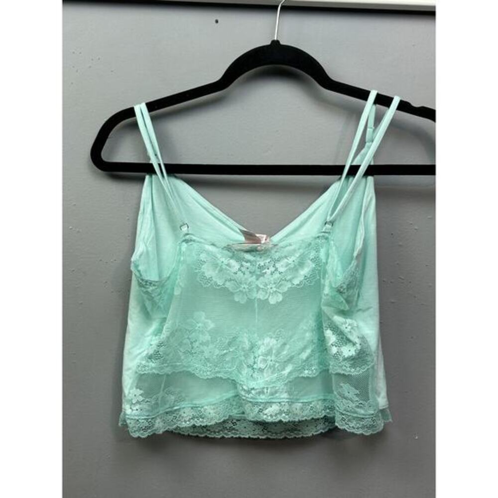 Victoria's Secret Tank Top Womens Large Aqua Blue Lace‎ Trim Double Strap New - Picture 2 of 7